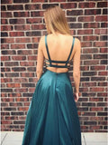 A-Line Scoop Backless Sweep Train Simple Prom Dress with Pockets PFP1435