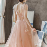 Charming A Line Long Tulle Prom Dresses With Flowers PFP1440