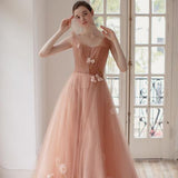 Charming A Line Long Tulle Prom Dresses With Flowers PFP1440