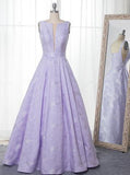 A-Line Floor-Length Lilac Printed Prom Dress, Simple Long Evening Dresses PFP0530