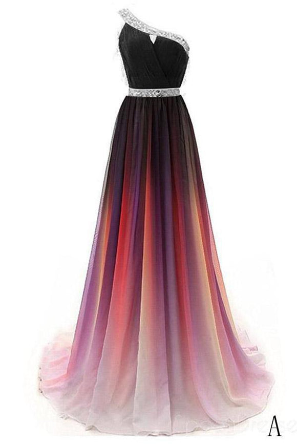 Cheap One Shoulder Ombre Beaded Long Evening Prom Dresses PFP1451