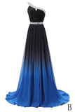 Cheap One Shoulder Ombre Beaded Long Evening Prom Dresses PFP1451
