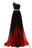 Cheap One Shoulder Ombre Beaded Long Evening Prom Dresses PFP1451