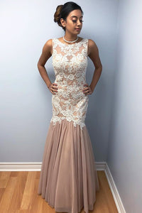 Mermaid Chiffon Prom Dresses With Lace, Long Charming Prom Gown PFP1455