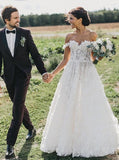 A-Line Off-the-Shoulder Boho Wedding Dress with Appliques PFW0328
