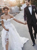 A-Line Off-the-Shoulder Boho Wedding Dress with Appliques PFW0328