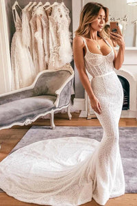 Mermaid Spaghetti Straps Lace Wedding Dress Bridal Gown PFW0334