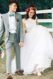 Elegant Off White Tulle Backless Wedding Dress with Crystal Sash PFW0339