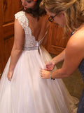 Elegant Off White Tulle Backless Wedding Dress with Crystal Sash PFW0339
