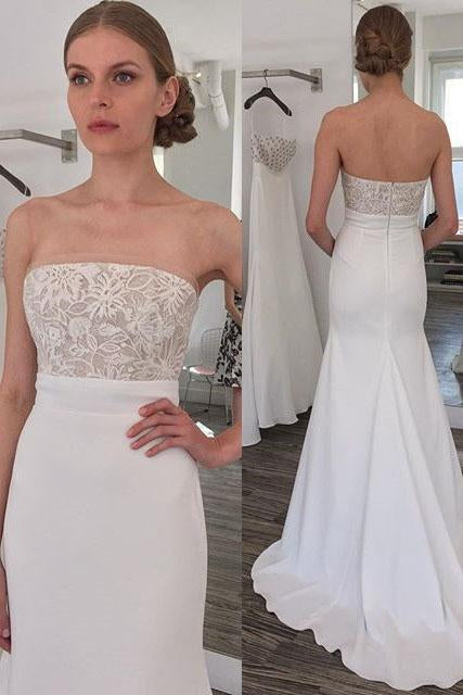 Simple Strapless Mermaid Long Wedding Dress with Sweep Train PFW0340