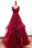 Promfast Sparkly Red Straps Ruffles Long Prom/Evening Dress with Open Back PFP1804