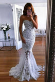 Charming Mermaid Sweetheart Sweep Train Lace Wedding Dress with Appliques PFW0353