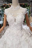 New Arrival Wedding Dresses Cap Sleeves Princess Ball Gown With Applique PFW0358