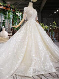 Lace Half Sleeves Ball Gown Wedding Dresses, Fashion Beading Big Wedding Gown PFW0359