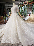 Lace Half Sleeves Ball Gown Wedding Dresses, Fashion Beading Big Wedding Gown PFW0359