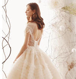Princess High Neck Ball Gown Wedding Dresses, Short Sleeves Bridal Dress PFW0361