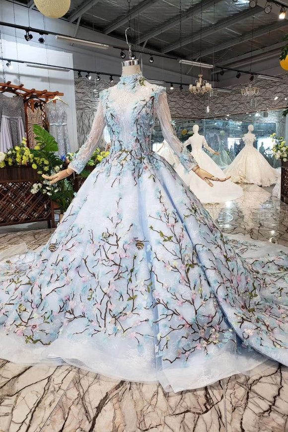 Stunning Light Blue Ball Gown Wedding Dresses, Quinceanera Dresses PFW0362