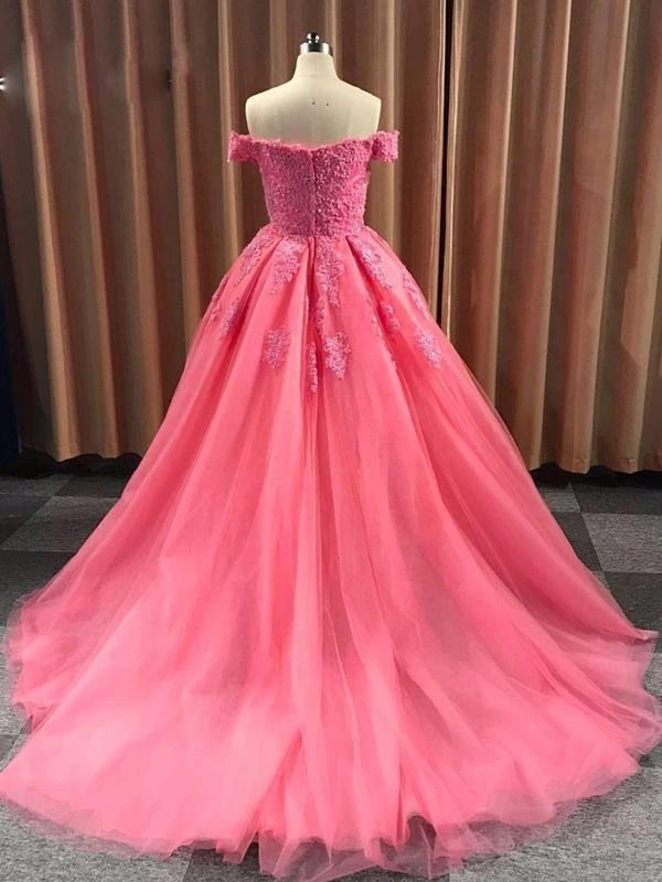 Promfast Ball Gown Sweetheart Cap Sleeve Lace Appliques Prom Dress PFP