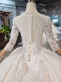 Elegant Scoop Ball Gown Wedding Dresses, 3/4 Sleeves Wedding Gown PFW0363