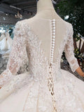 Elegant Scoop Ball Gown Wedding Dresses, 3/4 Sleeves Wedding Gown PFW0363