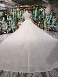Off White High Neck Ball Gown Wedding Dresses, Open Back Beaded Wedding Gown PFW0364