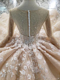 Princess Long Sleeves Ball Gown Wedding Dresses, Floral Appliques Wedding Gown PFW0365