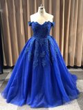 Promfast Ball Gown Sweetheart Cap Sleeve Lace Appliques Prom Dress PFP1915