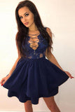 A-Line Short Tiered Navy Blue Sexy Homecoming Dress with Appliques PFH0161