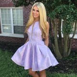 A-Line Above-Knee Lilac Satin Printed Homecoming Dress with Pockets PFH0169