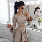 Two Piece A-Line Long Sleeves Lace Short Homecoming Dress PFH0170