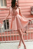 A Line Deep V-neck Pink Short Homecoming Dress With Sequins PFH0173