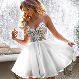 A Line Spaghetti Traps White Homecoming Dress With Appliques PFH0181