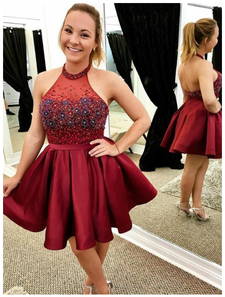White Cocktail Dresses 2016 Cocktail Attire Plus Size Semi Formal Dresses  Under $50 Burgundy Halter Sleeveless Backless A Line Homecoming