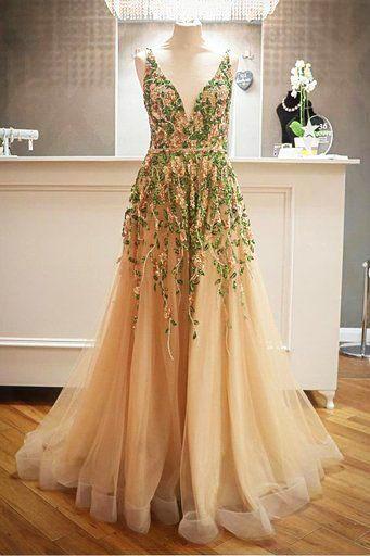 Criss Cross Back Appliqued Tulle Prom Dress with Ribbon PFP1461