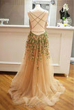 Criss Cross Back Appliqued Tulle Prom Dress with Ribbon PFP1461