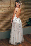 Appliqued See-Through Ivory Backless Long Prom Dress PFP1464