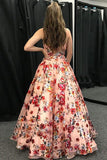 A-Line Spaghetti Straps Floral Print Long Prom Dress PFP1465