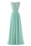Mint Green V Neck Long Simple Pleated Bridesmaid Dress with Lace PFP1478