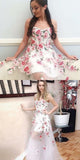 A-Line Sweetheart Long White Tulle Prom Dress with Floral Appliques PFP0052