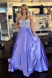 Elegant Taffeta Sweetheart Strapless Lavender A-line Prom Dresses With Beading PFP0053