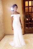 Elegant Beach Off Shoulder White Simple Long Wedding Dress,New Fashion Bridal Dresses PFW0241