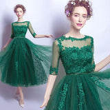 Dark Green Cheap Applique Lace Short Homecoming Dresses With Half Sleeves,Graduation Gowns PFH0134