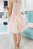 Appliques Cap Sleeve Pearl Pink Tulle Short Homecoming Dress PFH0200