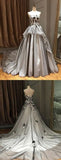 Vintage A Line Strapless Gray Cheap Appliques Long Prom Dress PFP0056