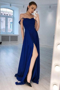 A-Line Straps Floor-Length Royal Blue Prom Dress with Split PFP1487