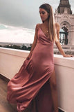 Sheath Spaghetti Straps Floor-Length Blush Prom Dress with Split PFP1493