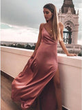 Sheath Spaghetti Straps Floor-Length Blush Prom Dress with Split PFP1493