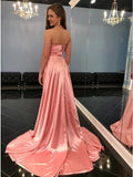 A-Line Spaghetti Straps Sweep Train Pink Prom Dress with Split PFP1498