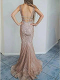 Spaghetti Straps Mermaid Ivory Lace Long Cheap Prom Dresses PFP1505