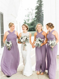 A-Line Floor-Length Lilac Chiffon Pleated Cheap Bridesmaid Dress PFB0155